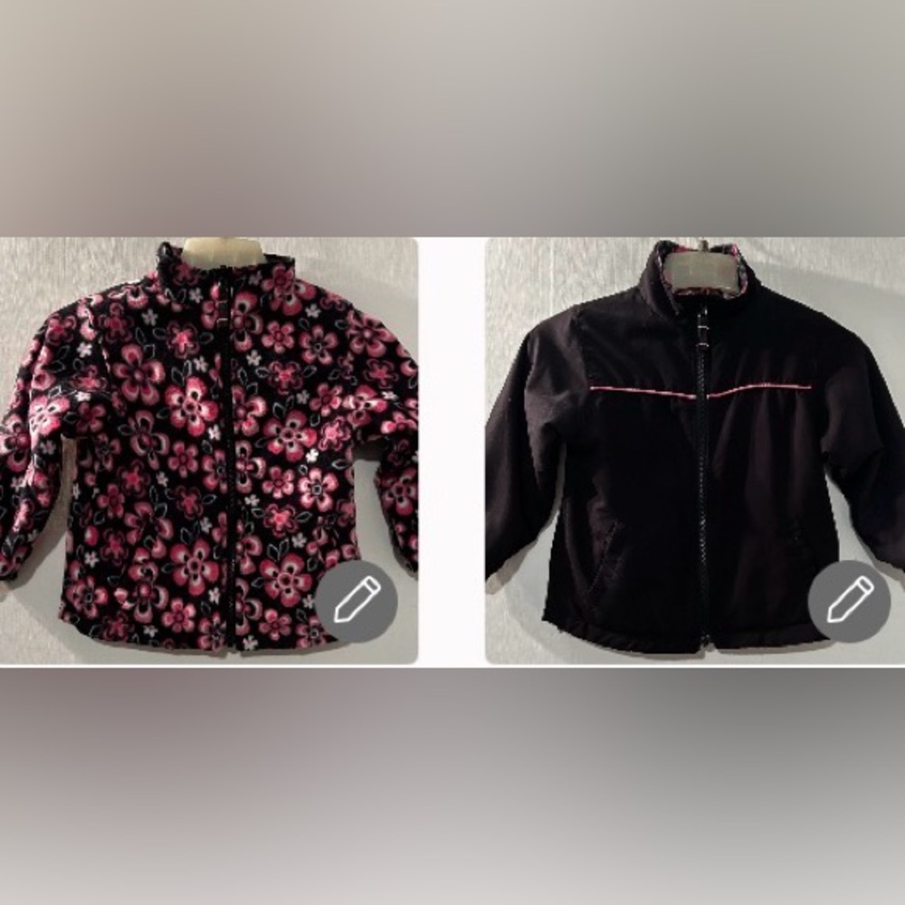 Girl’s Arizona Jean Co Floral Fleece reversible Jacket. Size M 5/6 Black & Pink